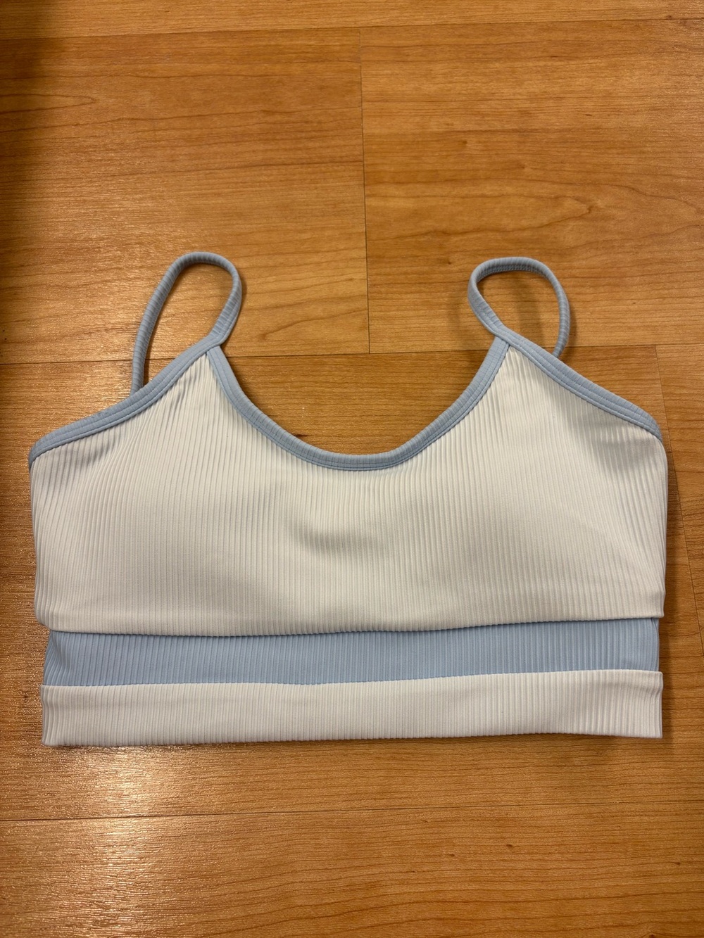 Born Primitive Ribbed Athletic Bralette - White & Light Blue - Size Small